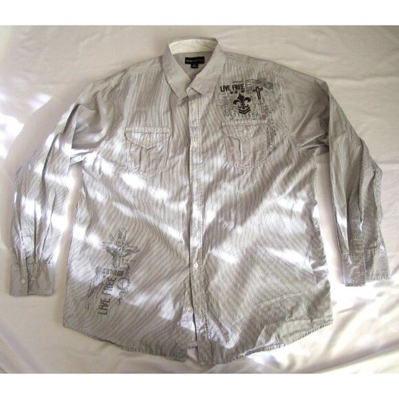 Men's Decoded Stripe Button Up Long Short Sleeve Shirt Sz XXL (MT247) - Picture 10 of 12